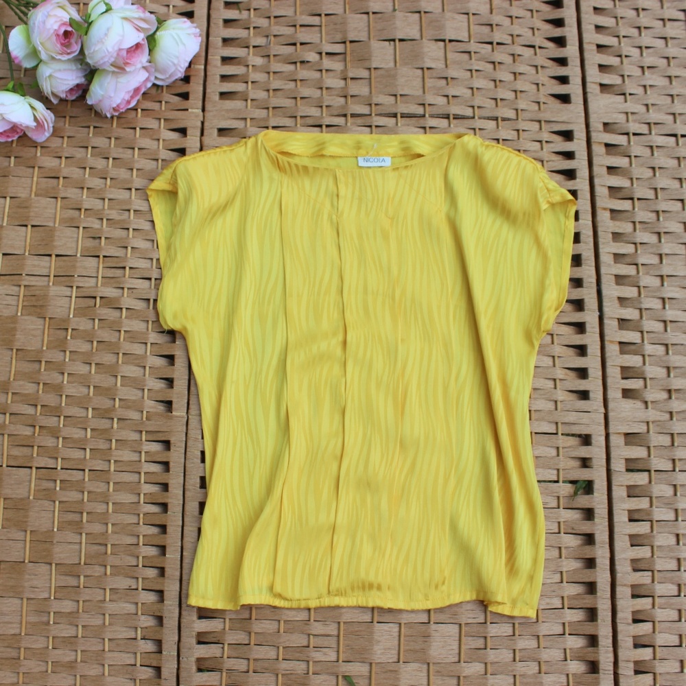 VINTAGE Yellow Silky Blouse Sz Medium